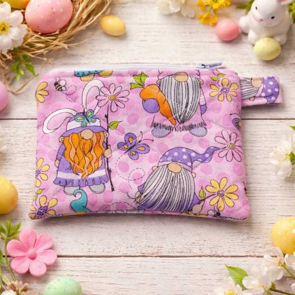 Hand Crafted Handbags - Easter Gnome Quilted Keychain Wallet